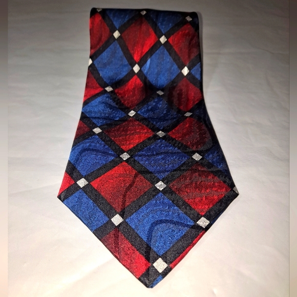 Avanzini 💯 Silk Designer Men's Necktie 58" x 3.75" Diamonds Blue/Red/Blk Italy - Picture 5 of 9